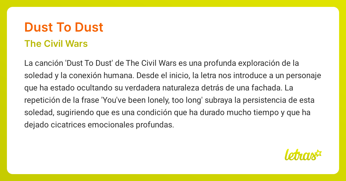 Significado de la canción DUST TO DUST (The Civil Wars)