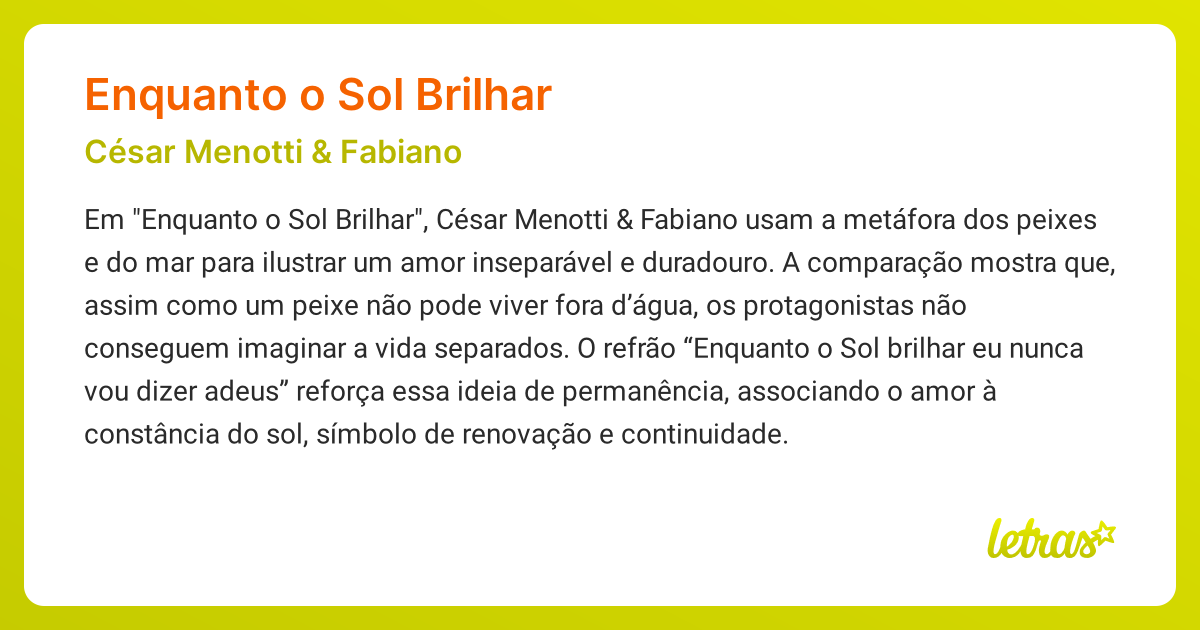 Significado da música ENQUANTO O SOL BRILHAR (César Menotti & Fabiano ...