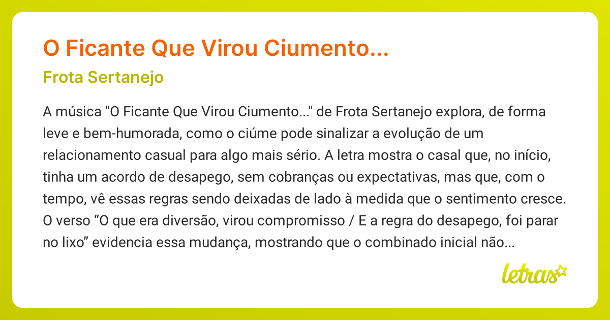 Significado da música O Ficante Que Virou Ciumento... (Frota Sertanejo ...