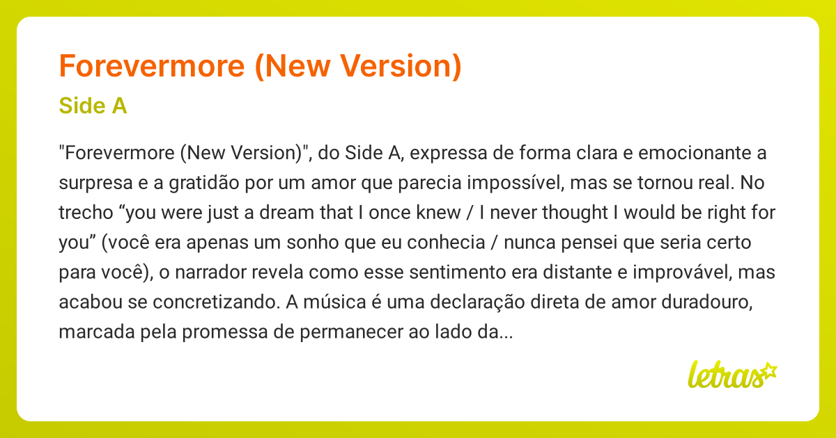 Significado da música FOREVERMORE (NEW VERSION) (Side A) - LETRAS
