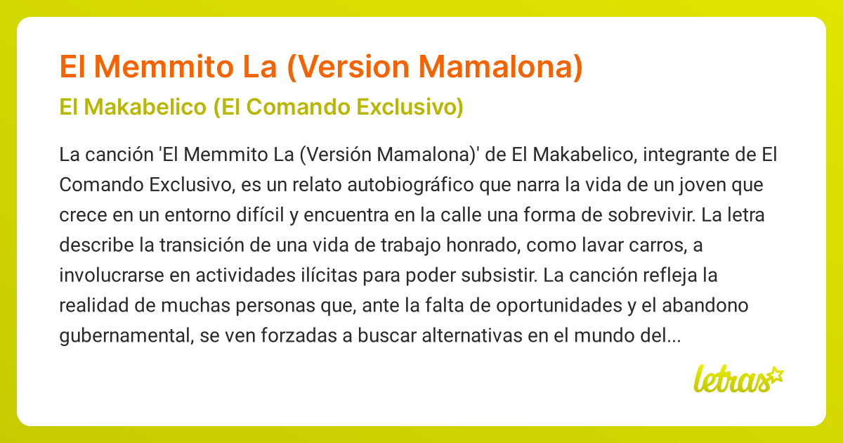 Significado de la canción El Memmito La (Version Mamalona) (El ...