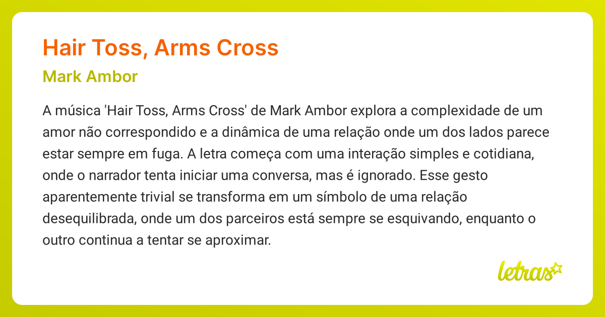 HAIR TOSS, ARMS CROSS (SIGNIFICADO) Mark Ambor