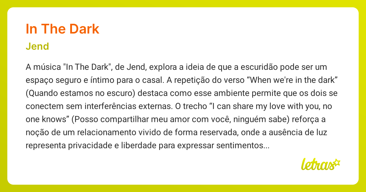 Significado da música IN THE DARK (Jend) - LETRAS.MUS.BR