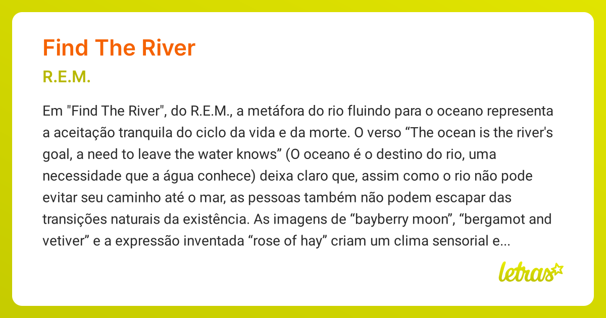 FIND THE RIVER (SIGNIFICADO) R.E.M.