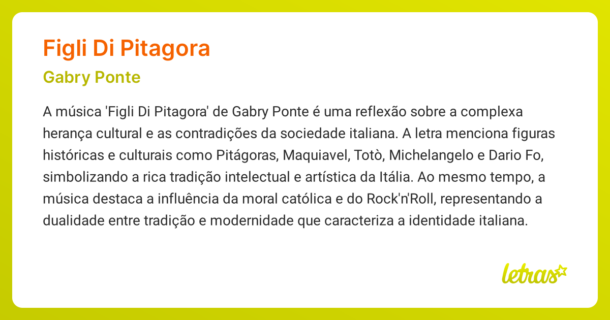 Significado da música FIGLI DI PITAGORA (Gabry Ponte) - LETRAS.MUS.BR