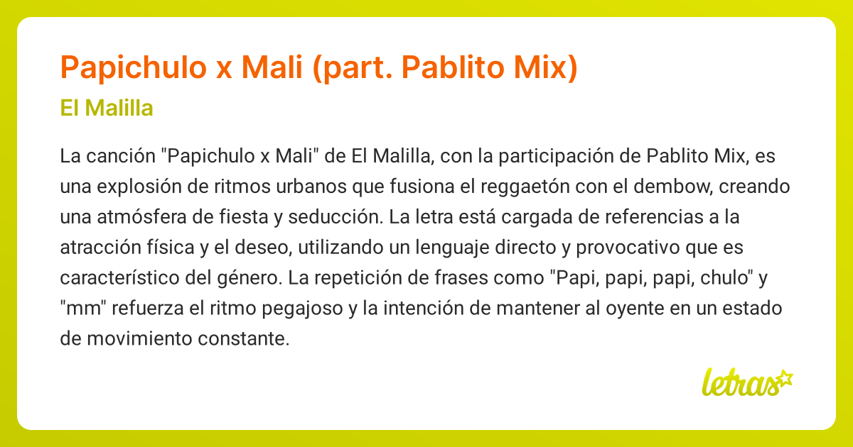 Significado de la canción Papichulo x Mali (part. Pablito Mix) (El ...