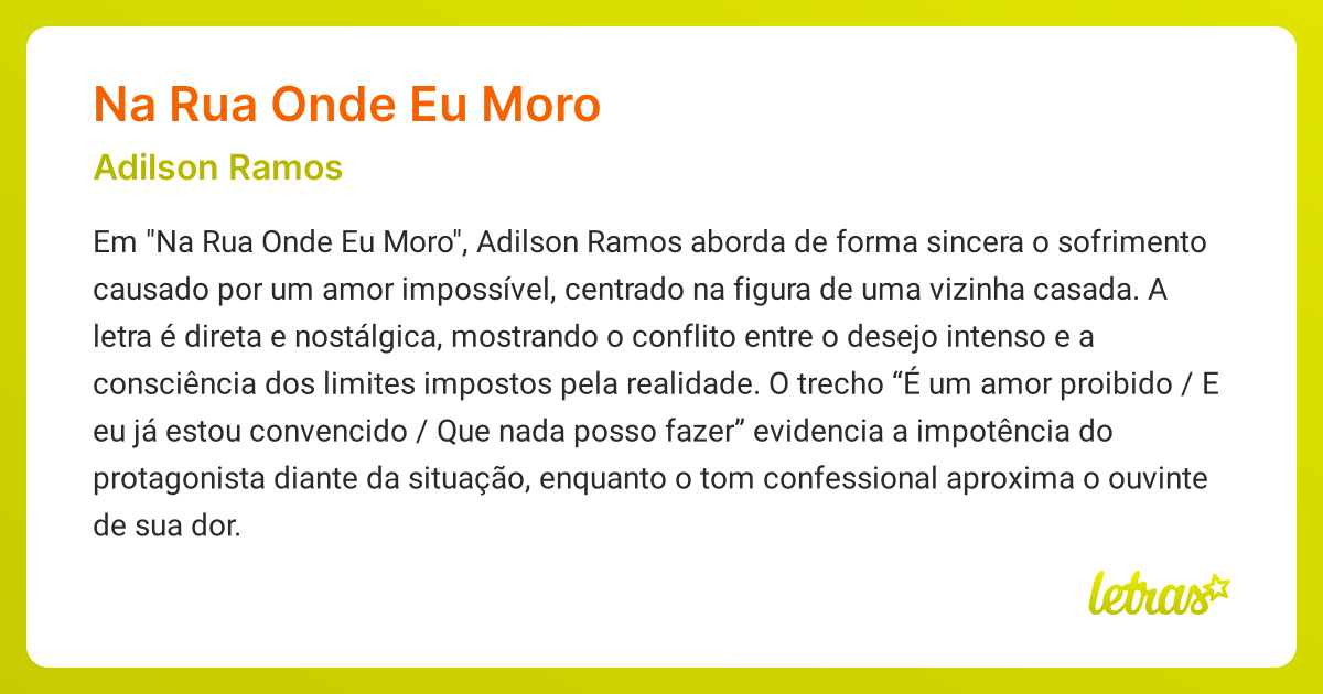 Significado da música NA RUA ONDE EU MORO (Adilson Ramos) - LETRAS.MUS.BR
