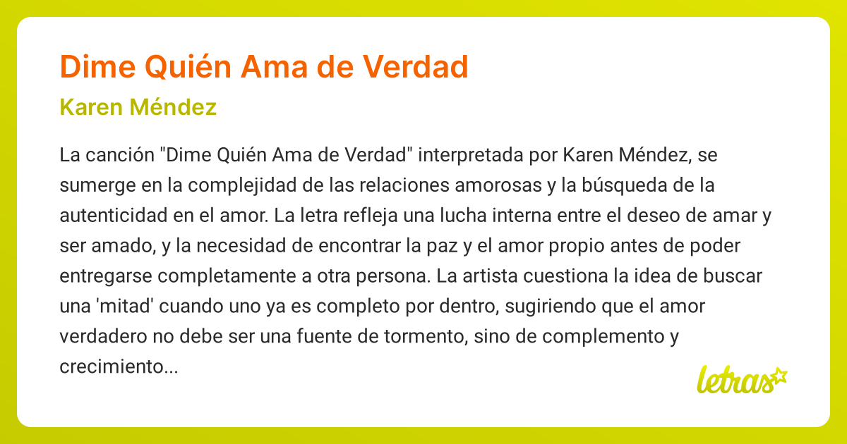 Dime quien fashion ama de verdad letra karen mendez