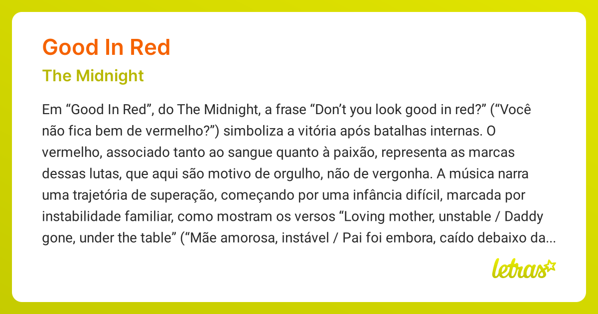 Significado da música GOOD IN RED (The Midnight) - LETRAS.MUS.BR