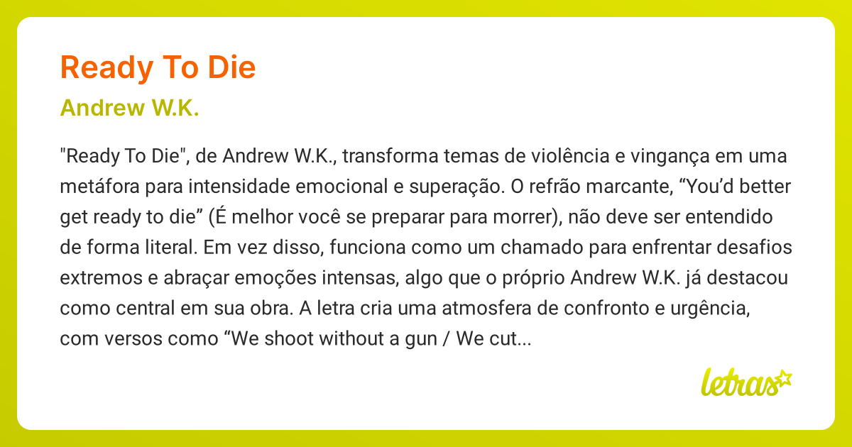 Significado Da Música Ready To Die Andrew Wk Letrasmusbr 