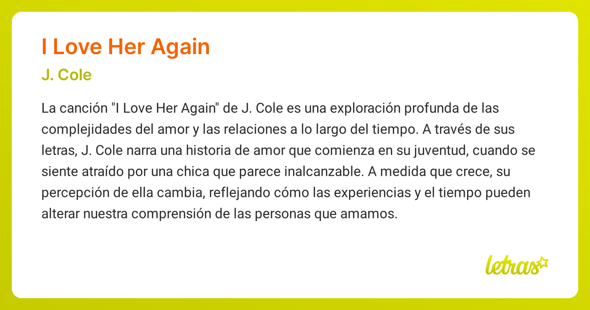 Significado de la canción I LOVE HER AGAIN (J. Cole) - LETRAS.COM