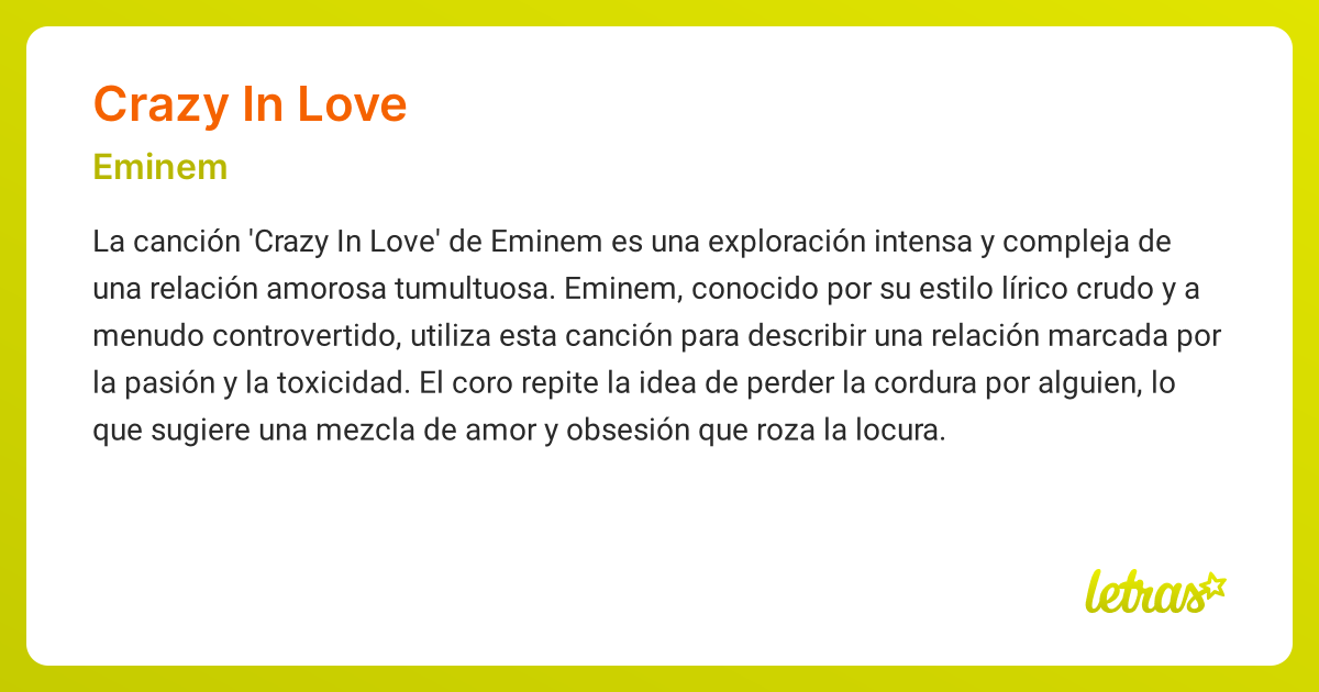 Significado de la canción CRAZY IN LOVE (Eminem)