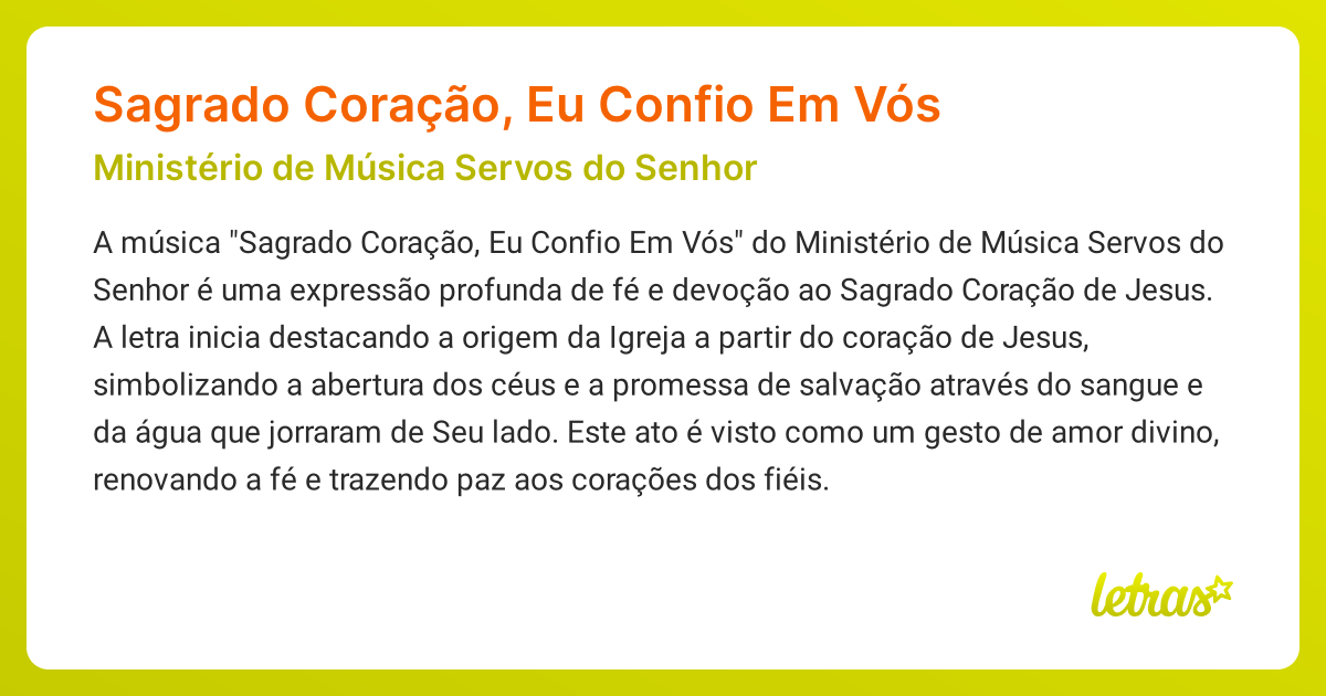 Significado da música Sagrado Coração, Eu Confio Em Vós (Ministério de