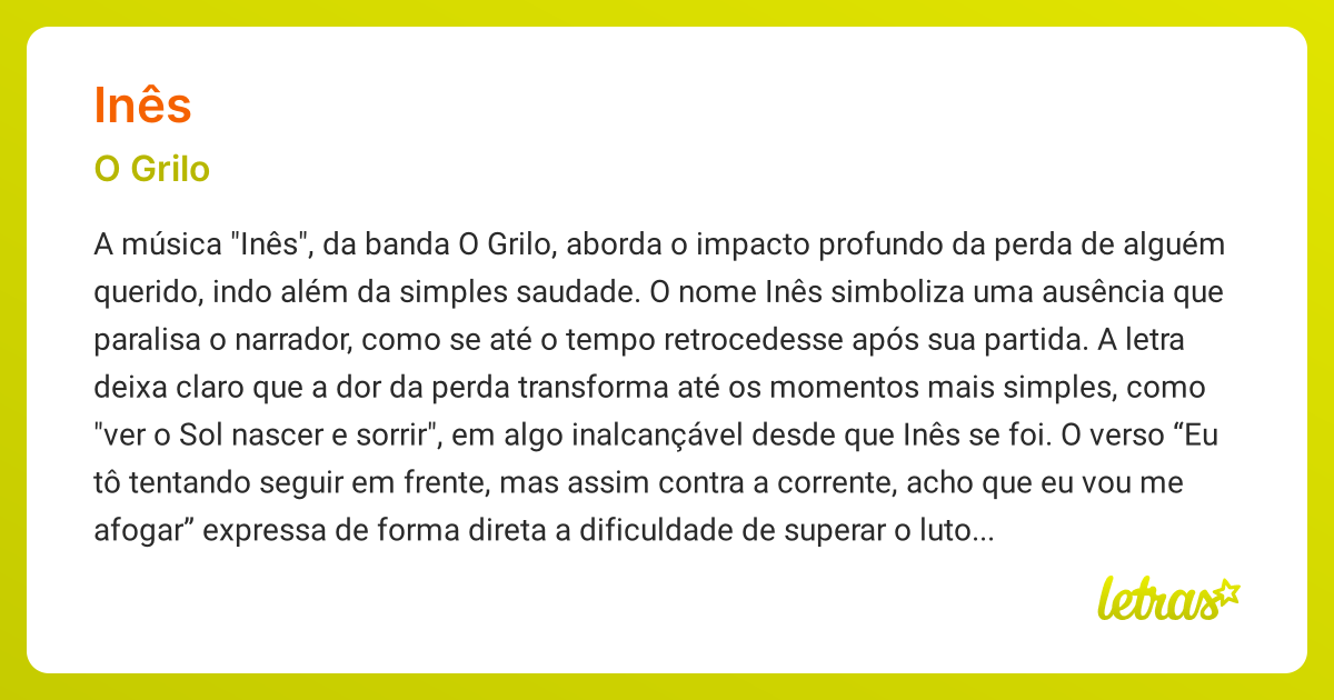 Significado da música INÊS (O Grilo) - LETRAS.MUS.BR