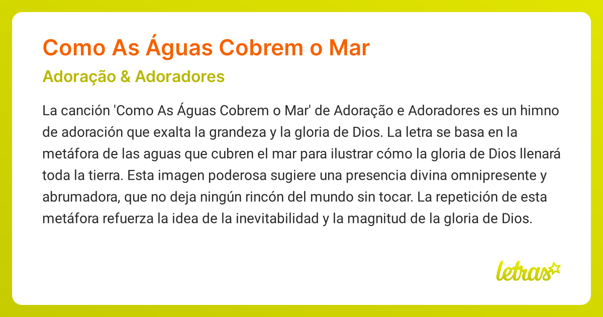 Significado de la canción COMO AS ÁGUAS COBREM O MAR (Adoração ...