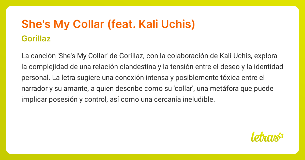 Significado de la canción She's My Collar (feat. Kali Uchis) (Gorillaz ...