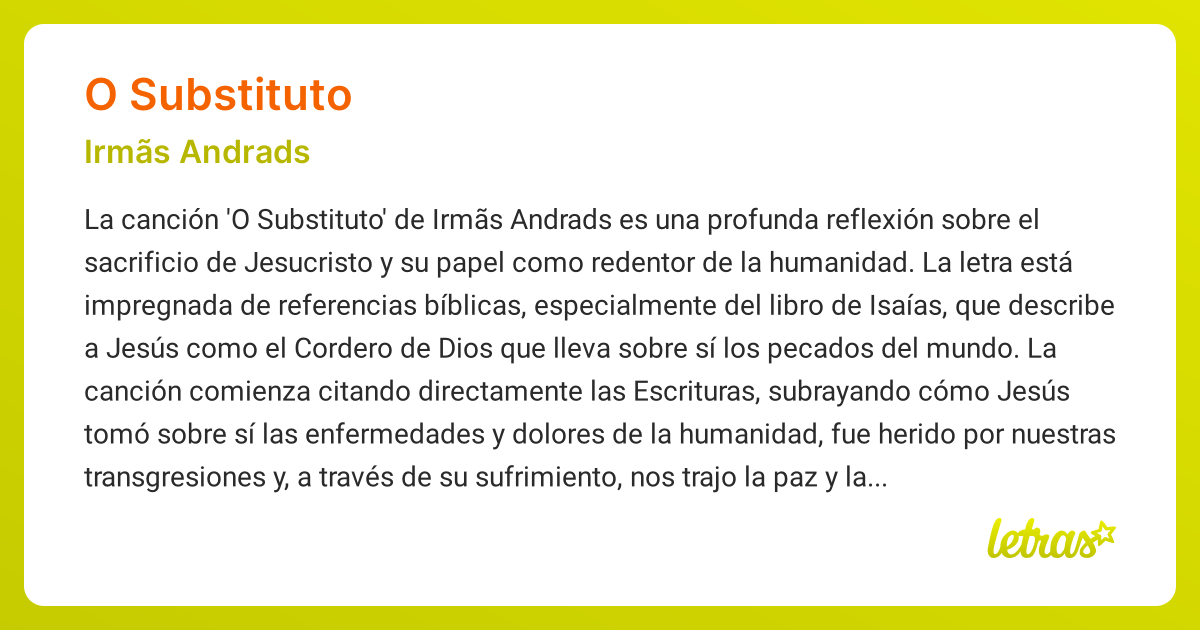 Significado de la canción O SUBSTITUTO (Irmãs Andrads) - LETRAS.COM