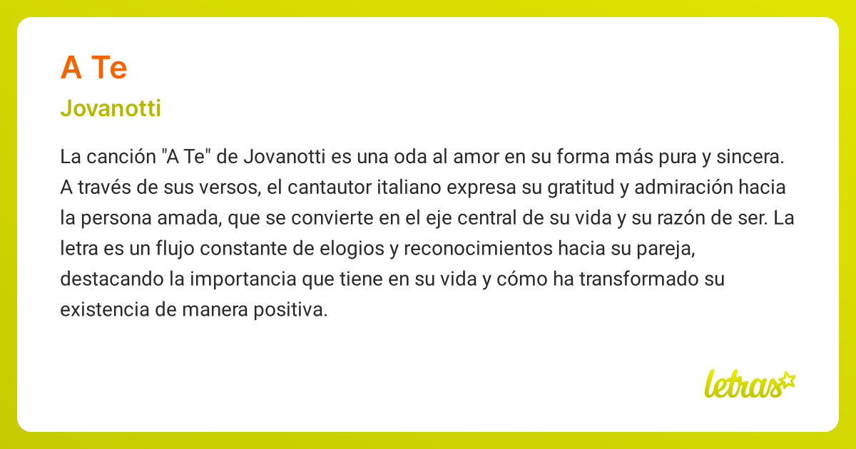 Significado de la canción A TE (Jovanotti) - LETRAS.COM