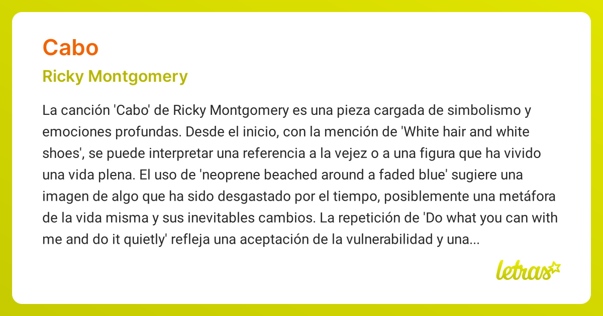 Significado de la canción CABO (Ricky Montgomery) - LETRAS.COM
