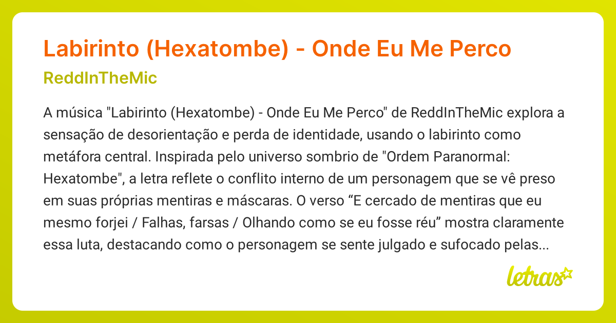 Significado da música Labirinto (Hexatombe) - Onde Eu Me Perco ...