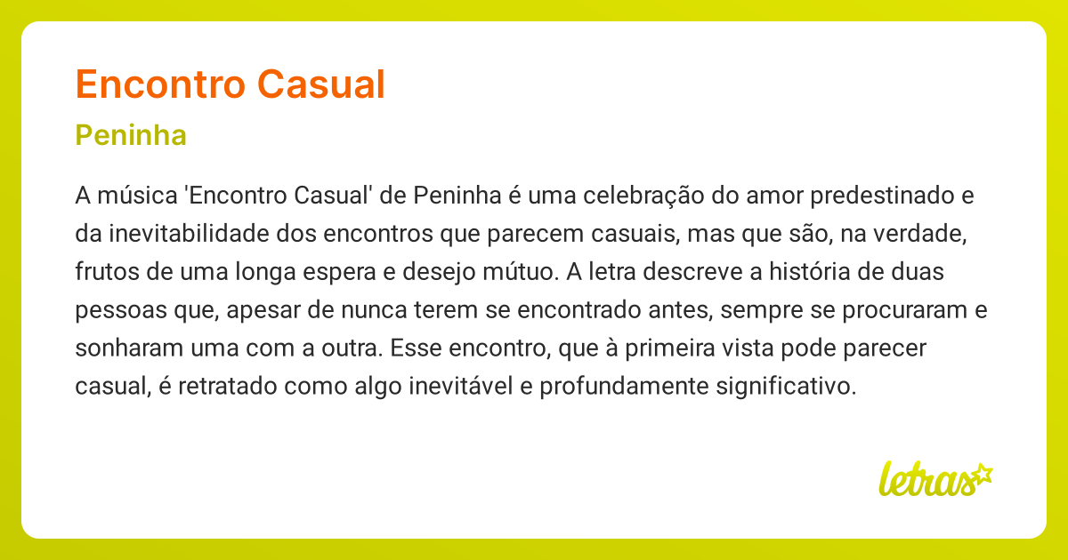 Significado da música ENCONTRO CASUAL (Peninha) - LETRAS.MUS.BR