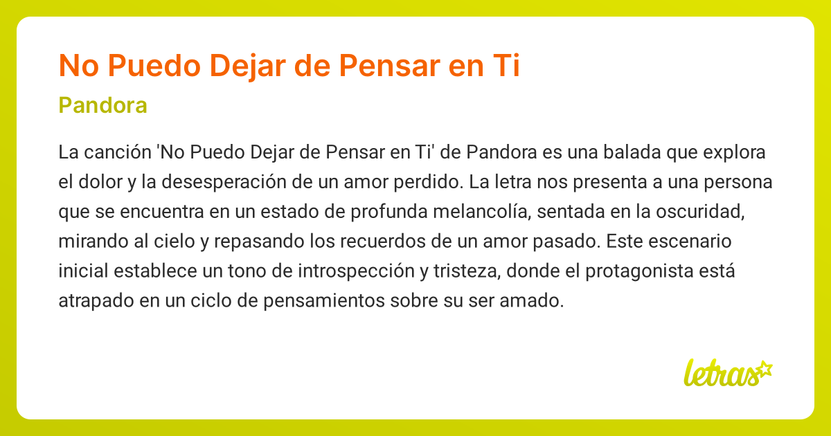 Significado de la canción NO PUEDO DEJAR DE PENSAR EN TI (Pandora ...
