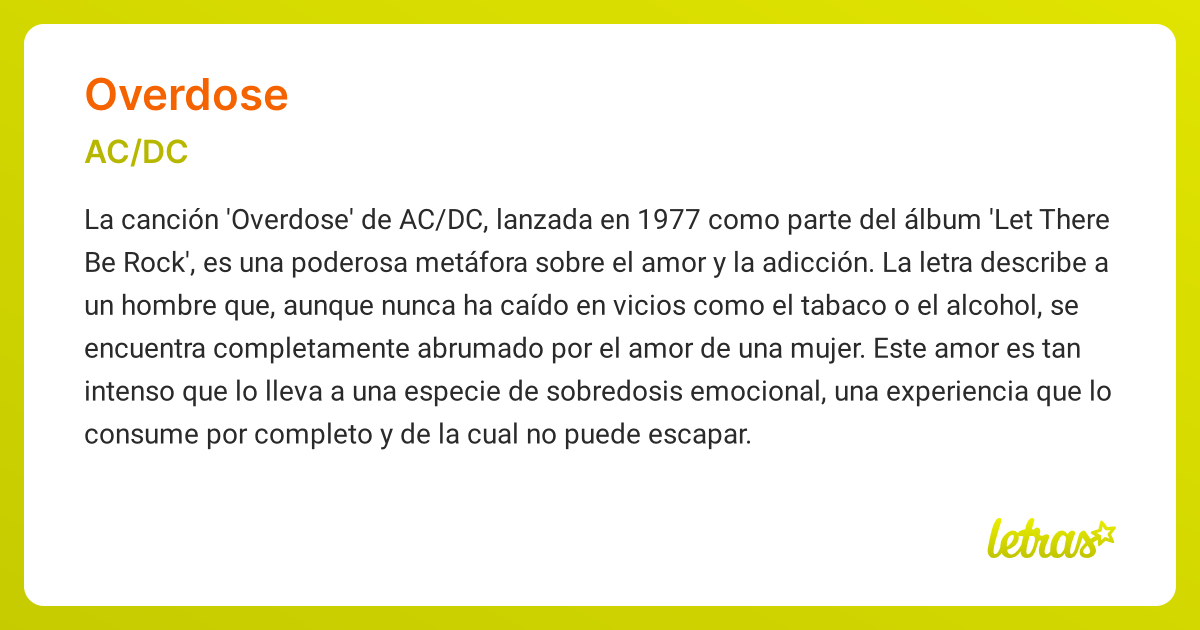 Significado de la canción OVERDOSE (AC/DC) - LETRAS.COM