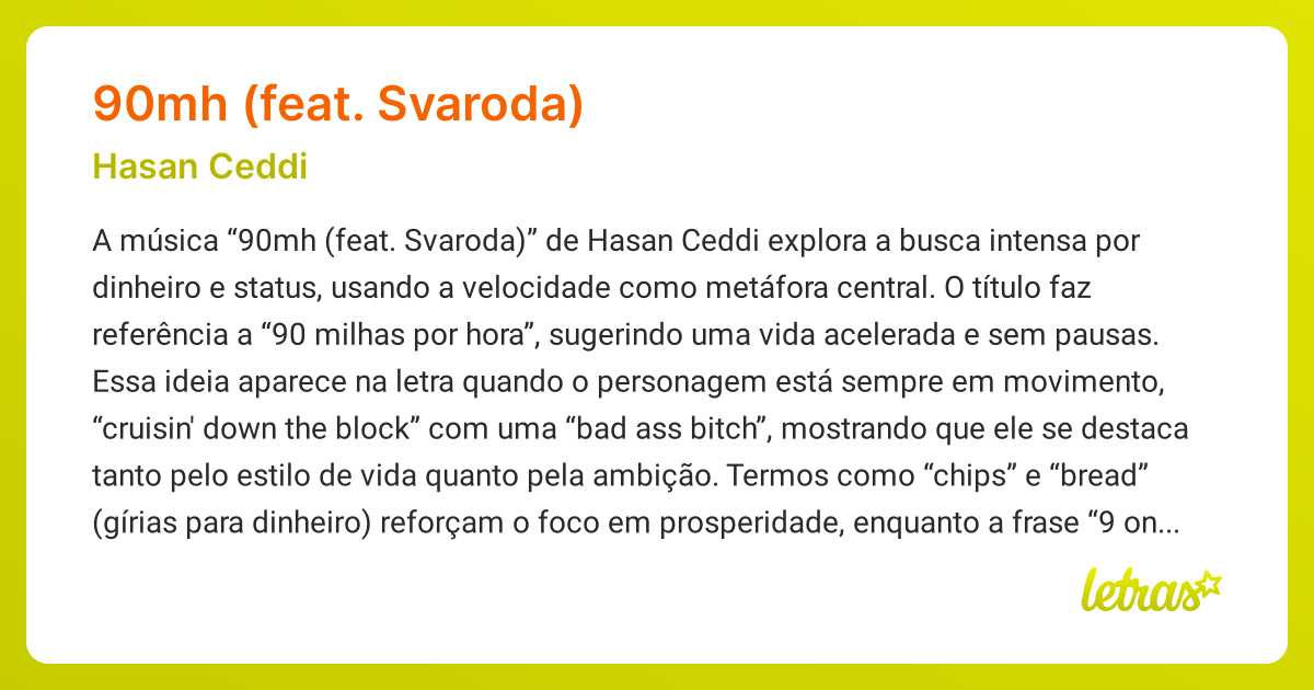 Significado da música 90MH (FEAT. SVARODA) (Hasan Ceddi) - LETRAS.MUS.BR