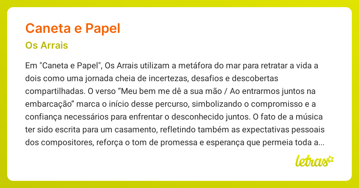 Significado da música CANETA E PAPEL (Os Arrais) - LETRAS.MUS.BR