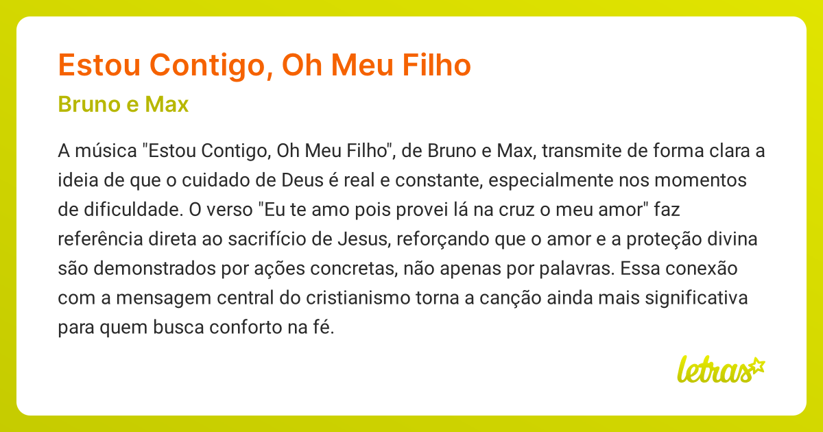 Significado da música ESTOU CONTIGO, OH MEU FILHO (Bruno e Max ...