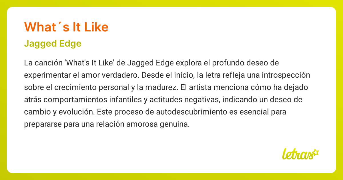 Significado de la canción WHAT´S IT LIKE (Jagged Edge) - LETRAS.COM