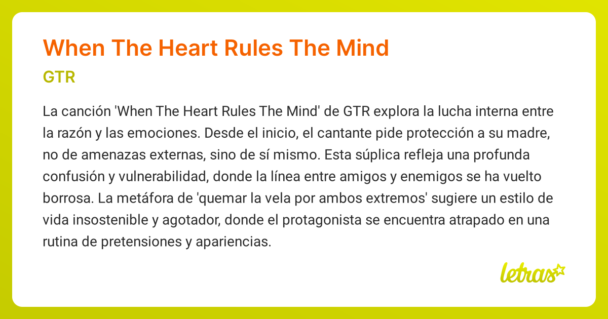 Significado de la canción WHEN THE HEART RULES THE MIND (GTR) - LETRAS.COM
