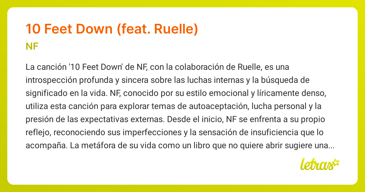 Significado de la canción 10 FEET DOWN (FEAT. RUELLE) (NF)
