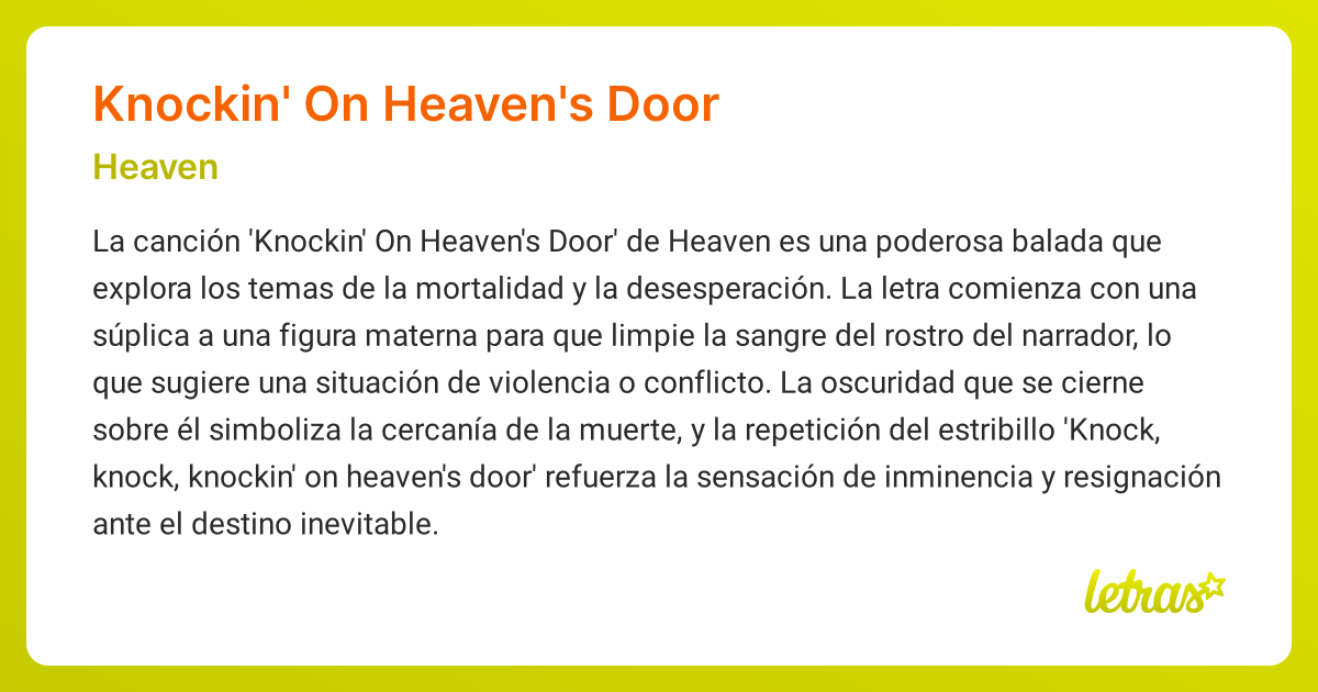 Significado de la canción KNOCKIN' ON HEAVEN'S DOOR (Heaven) - LETRAS.COM