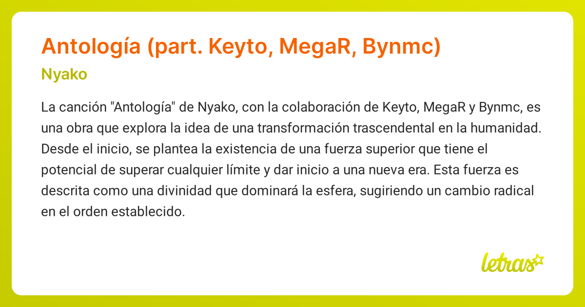 Significado de la canción Antología (part. Keyto, MegaR, Bynmc) (Nyako ...