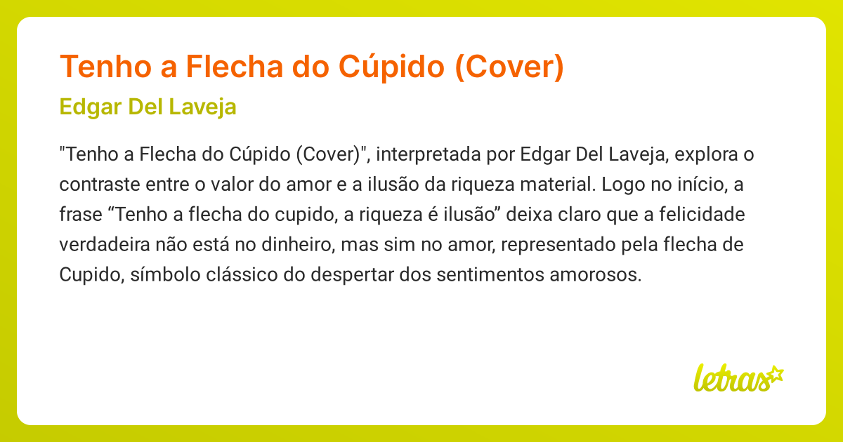 Significado da música Tenho a Flecha do Cúpido (Cover) (Edgar Del ...