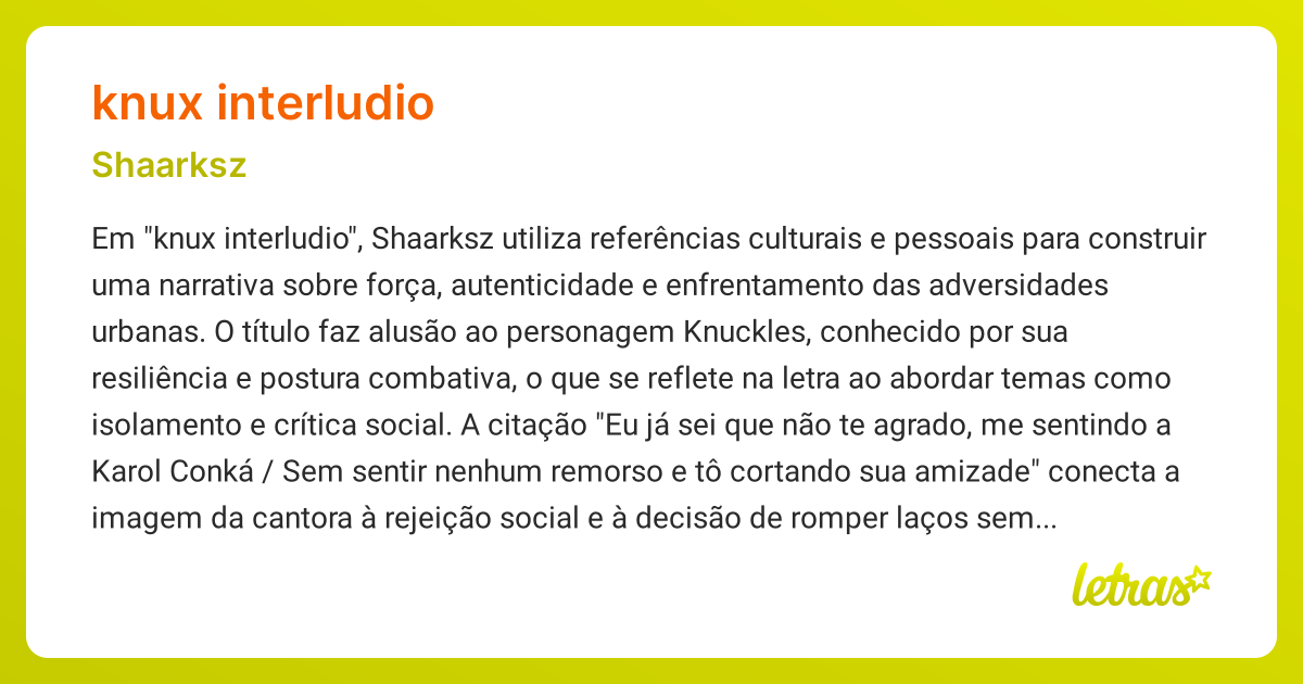 Significado da música KNUX INTERLUDIO (Shaarksz) - LETRAS.MUS.BR