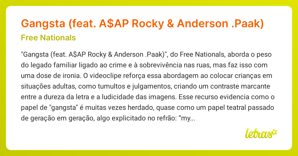 Significado da música Gangsta (feat. A$AP Rocky & Anderson .Paak