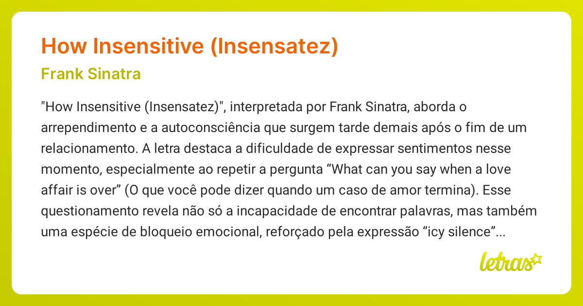 Significado da música HOW INSENSITIVE (INSENSATEZ) (Frank Sinatra ...