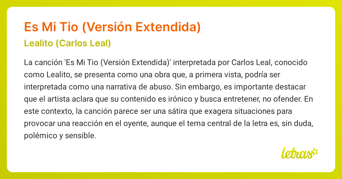 Significado de la canción ES MI TIO (VERSIÓN EXTENDIDA) (Lealito ...