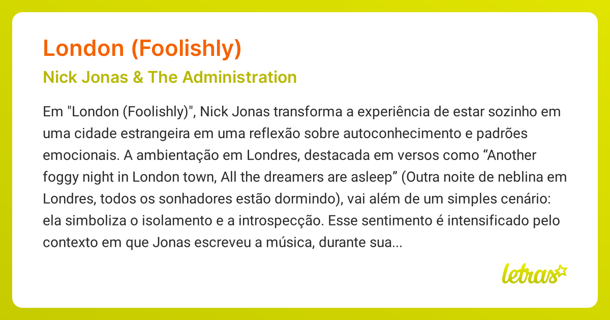 Significado da música LONDON (FOOLISHLY) (Nick Jonas & The ...
