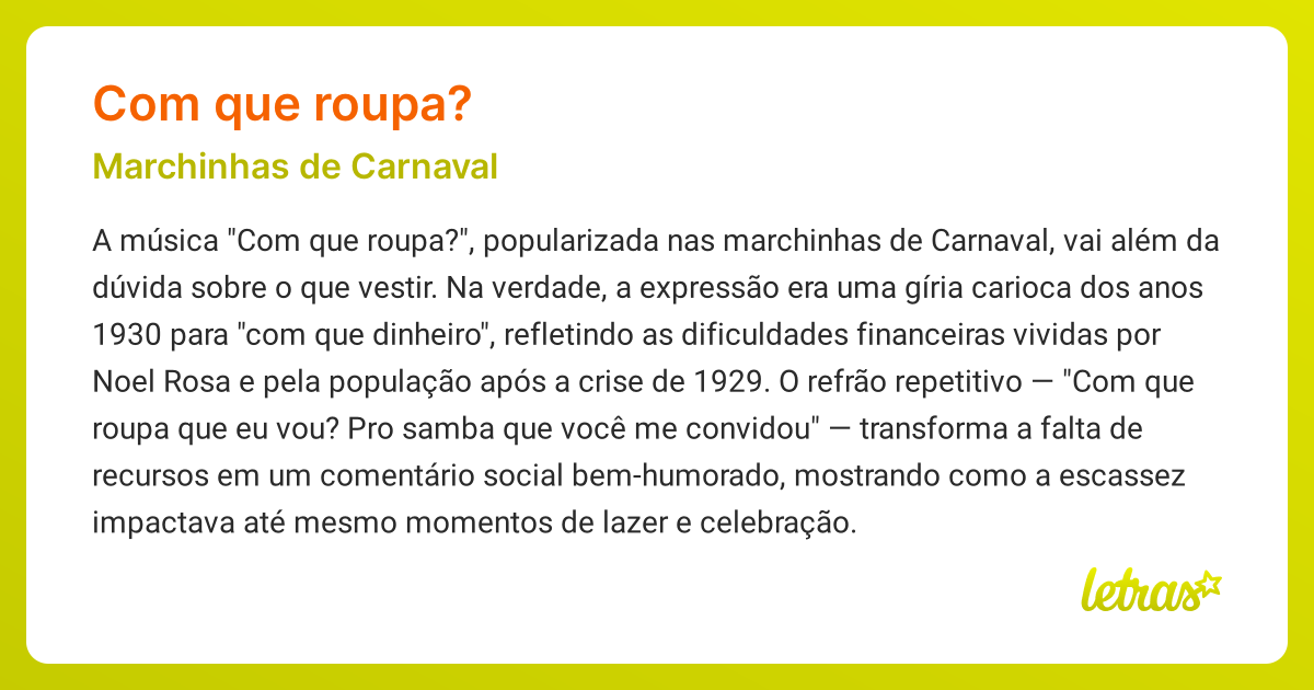 Significado da música COM QUE ROUPA? (Marchinhas de Carnaval) - LETRAS ...