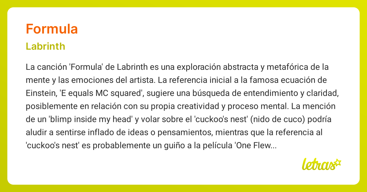 Significado de la canción FORMULA (Labrinth) - LETRAS.COM