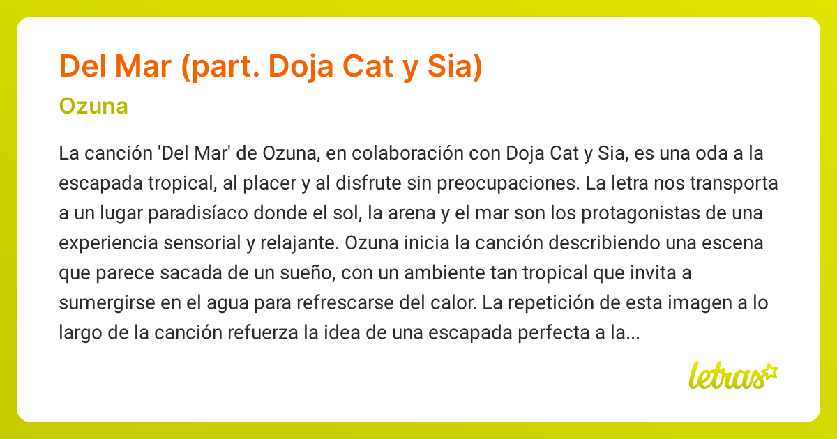 Significado de la canción DEL MAR (PART. DOJA CAT Y SIA) (Ozuna ...