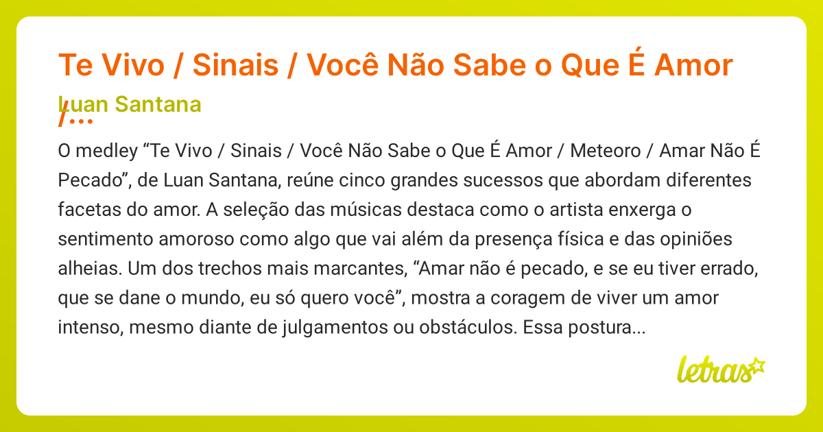 Significado da música Te Vivo / Sinais / Você Não Sabe o Que É Amor ...