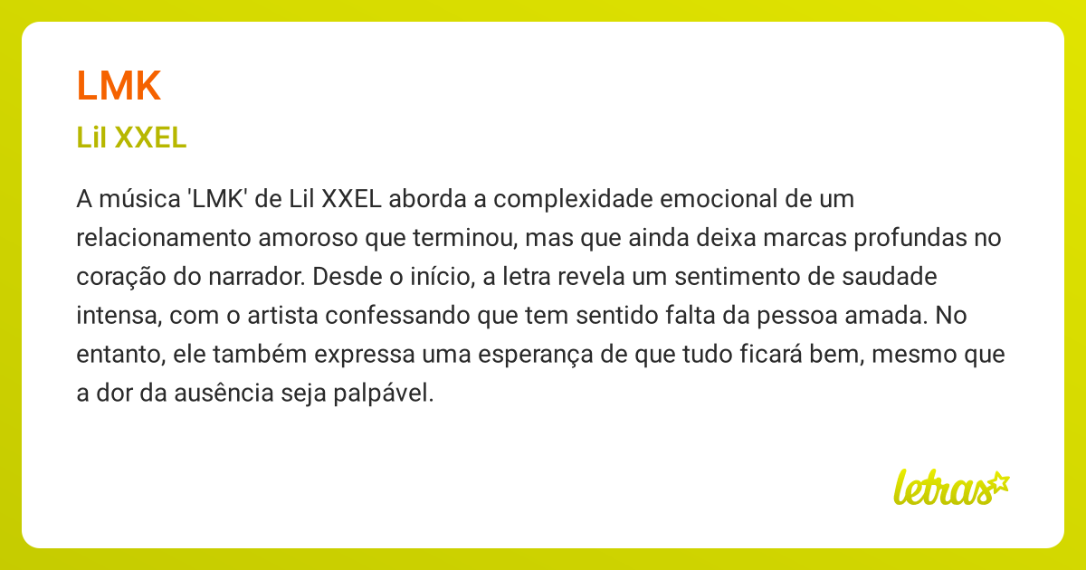 Significado da música LMK (Lil XXEL) - LETRAS.MUS.BR