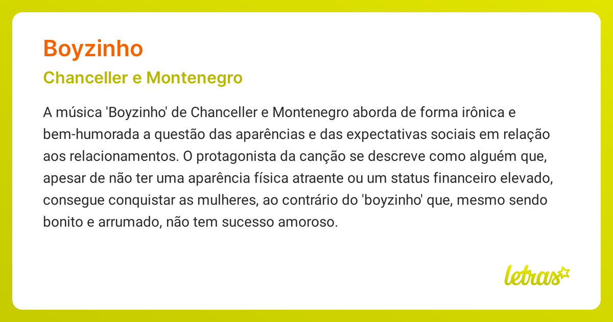 Significado da música BOYZINHO (Chanceller e Montenegro) - LETRAS.MUS.BR