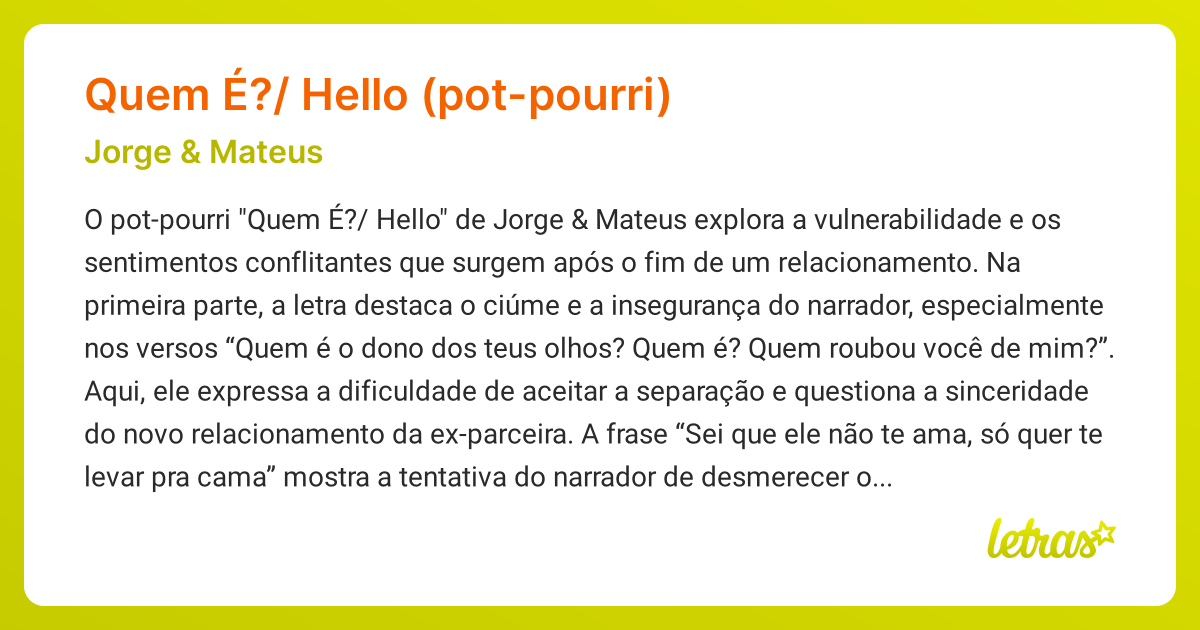 QUEM É?/ HELLO (POTPOURRI) (SIGNIFICADO) & Mateus