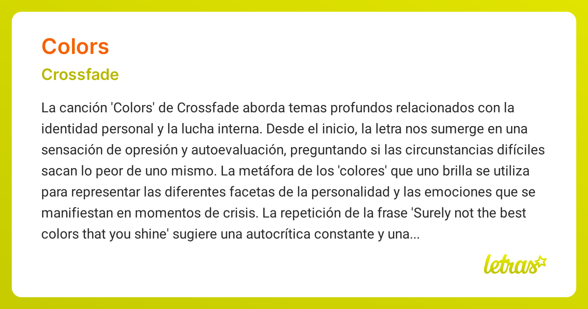 Significado de la canción COLORS (Crossfade) - LETRAS.COM