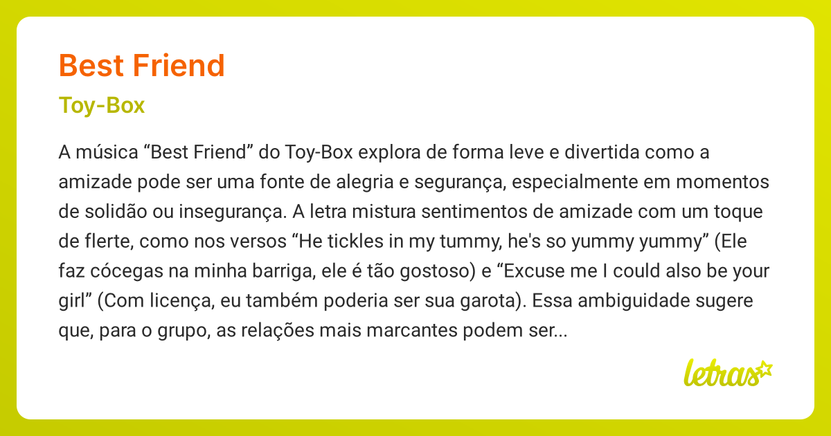 Significado da música BEST FRIEND (ToyBox) LETRAS.MUS.BR